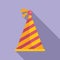 Striped party hat icon flat vector. Festive match