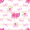 Striped pastel seamless vector print with pink satin bows, rose