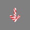 Striped peppermint candy in the shape of down arrow. Vector icon isolated on grey background.