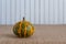 Striped pumpkin yellow and green on sacking table