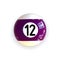 Striped Purple Glossy Pool Billiard Ball Number Twelve 12 Isolated on White Background.