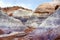 Striped purple sandstone formations of Blue Mesa badlands in Petrified Forest National Park