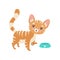 Striped Red Cat Eating, Cute Kitten Animal Pet Character Vector Illustration