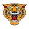 Striped Roaring Tiger Muzzle as Old School Badge Vector Illustration