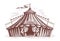 Striped strolling retro circus marquee tent. Festival holiday, fun fair. Hand drawn vintage sketch illustration