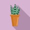 Striped succulent home pot icon, flat style