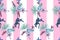 Striped tropical seamless pattern with flowers, monkey and butterflies. Vector floral patch for print.