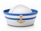 Striped white and blue sailor hat isolated on white background. 3D illustration