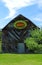 Striped wood boards on vintage tree farm barn