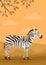 Striped zebra on the background of the wild savannah