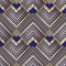 Striped zigzag geometric vector seamless pattern. Ornamental zig zag background. Geometry repeat dark blue backdrop. Gold lines,