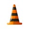 Stripped fire warning cone flat icon isolated on white background