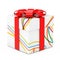 Stripped White Gift Box with Red Bow. 3d Rendering