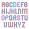 Stripy colorful geometric font, retro stylish typeface