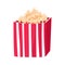 Stripy Paper Bucket With Popcorn Snack, Cinema And Movie Theatre Related Object Cartoon Colorful Vector Illustration