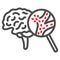 Stroke line icon, Human diseases concept, Cerebral hemorrhage sign on white background, brain disease with magnifier