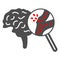 Stroke solid icon, Human diseases concept, Cerebral hemorrhage sign on white background, brain disease with magnifier
