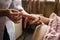 stroking massage of hands close up,Hands massage in the spa salon,Woman in a nail salon receiving a manicure by