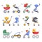 Stroller or baby pram models vector icons