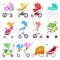 Stroller vector childish buggy or baby-stroller and pram for children or kids carriage illustration set of baby-buggy