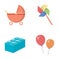 Stroller, windmill, lego, balloons.Toys set collection icons in cartoon style vector symbol stock illustration web.