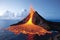 Stromboli volcano erupting at night, lava flowing into Mediterranean Sea, creating spectacular view.