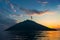 stromboli volcano island silhouette at dusk,