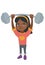 Strong african girl lifting heavy weight barbell.
