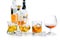 Strong alcohol drinks - whiskey, bourbon, scotch on white background