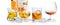 Strong alcohol drinks - whiskey, bourbon, scotch on white background