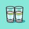 Strong alcohol vodka cocktail in two small glasses, simple vector icon