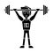 Strong athlete with weights barbell, weightlifting icon, vector illustration, sign on isolated background