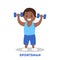 Strong athletic child with dumbbell. Kid sportsman