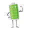 Strong battery man standing and shows his muscles. Full charged green battery. Element of alternative energy. Vector