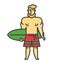 Strong bearded man with surfing board, surfer concept.