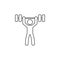 Strong bodybuilder sportsman lifting heavyweight barbell over his head line icon, design flat vector