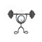 Strong bodybuilding athlete holding barbell. Heavy weight workout in gym. Body and muscle training. Hand drawn. Stickman cartoon.