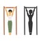 Strong boy gymnast training on horizontal bar sport cartoon vector illustration. Artistic gymnastics. Professional