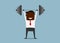 Strong businessman lifting heavy barbell