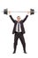 Strong businessman lifting a heavy weight