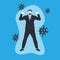 Strong businessman with shield for virus protection in simple trendy color flat style on blue background