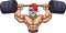 Strong cartoon Santa Claus lifting weights.