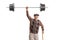 Strong cheerful senior lifting a barbell