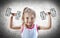 Strong Child - Little Girl Raises Dumbbell Drawn