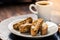 Strong coffee served with italian cantucci