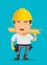 Strong construction worker building and golding iron bar on a real estate illustration