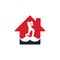 Strong cricket home shape concept vector logo design.