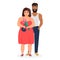 Strong dark skin man and curvy fat caucasian woman couple characters flat vector illustration. Lovely family portrait