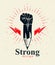 Strong design or art power concept shown as a pencil with clenched fist combined into symbol, vector logo or creative conceptual