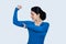 Strong, determined, confident woman pointing to her biceps muscles. People confidence expression, strength and motivation concept